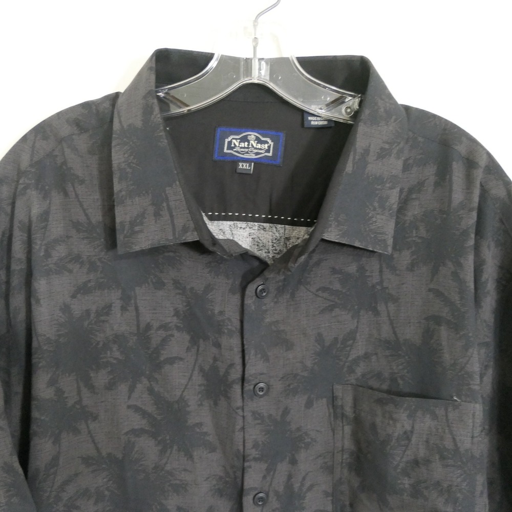 Nat Nast Men Shirt XXL Silk Blend Charcoal Luxury Palm Tree Print Hamptons Tonal